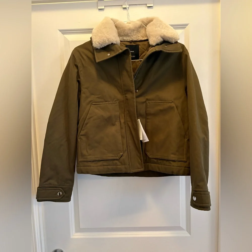Mango Oversized Khaki Parka Faux Fur Collar Jacket NWT Small - Picture 5 of 14